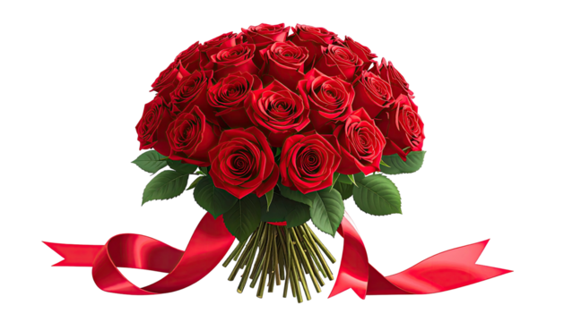 Red rose bouquet tied with a ribbon, on a black background