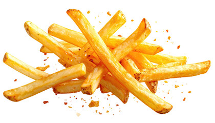 Stack of golden brown french fries with light seasoning