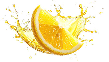 Sliced lemon splashing juice, highlighting freshness and vibrancy