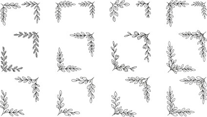Fototapeta premium Floral Corner Decoration Vector, Delicate Leaf Accent, Botanical Ornament, Line Art