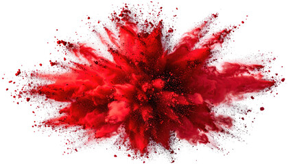 Explosive red dust cloud, vibrant, burst, on a black backdrop