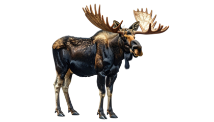 Large, majestic moose with massive antlers against a dark background