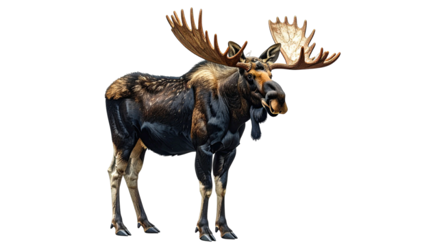 Large, majestic moose with massive antlers against a dark background