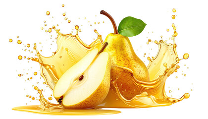 Pears with juicy splash and droplets on black background