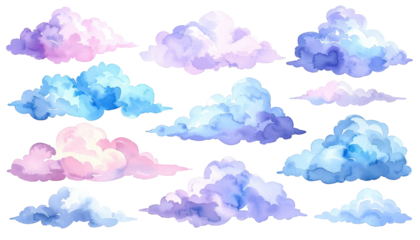 Watercolor clouds in pastel hues floating on a black backdrop