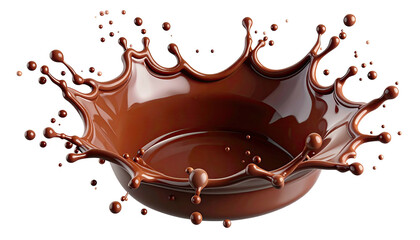 Glossy brown liquid splashes upwards in a symmetrical crown shape