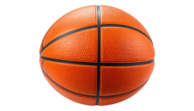 Isolated orange basketball with black seams on a black background