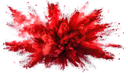 Vivid crimson powder burst on black, cloudlike, abstract