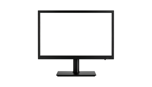 Black monitor with blank white screen, centered on black