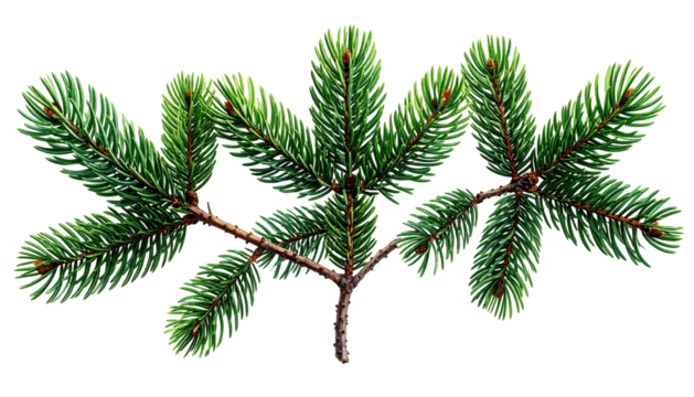 Evergreen sprig lush needles arranged in triangular pattern