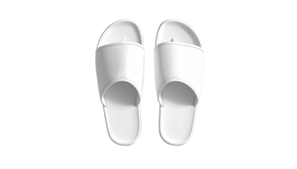 Two white flip-flops, arranged facing upwards, centered view