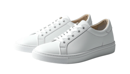 Clean white sneakers with shoelaces, isolated on black