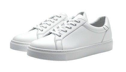 Crisp white leather sneakers, casual and classic footwear