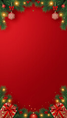 high quality christmas tree gift box copyspace light ornaments red background