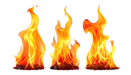 Three bright, stylized cartoon flames isolated on black