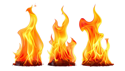 Three bright, stylized cartoon flames isolated on black