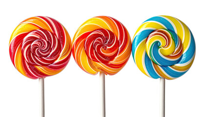 Three spiral lollipops in red, yellow, & blue on sticks