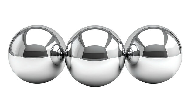 Three silver balls lined up, reflecting light against black.