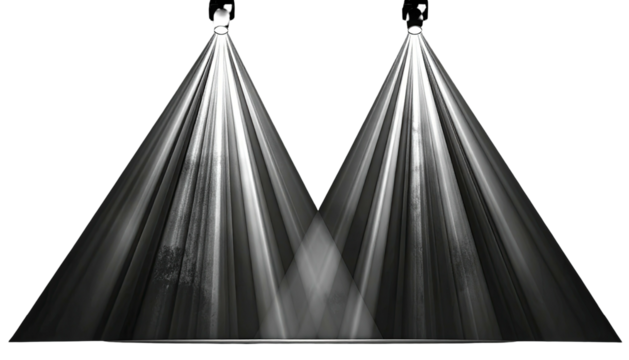 Twin spotlights create a central converging light effect