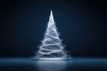 A festive Christmas tree made of glowing lights on a dark background, creating a magical and enchanting atmosphere.