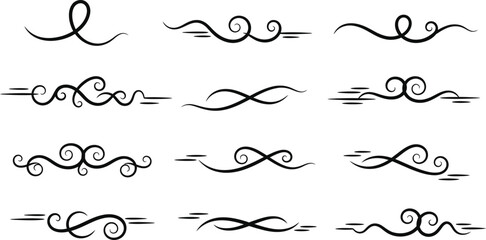 Obraz premium Flourish Ornaments Set Elegant Black Line Dividers with Scroll and Swirl Elements