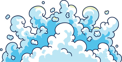Pixel Art Blue Clouds Billowing Upward Against White Background Soft Yellow Highlights