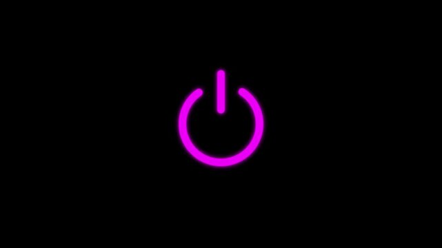 Pink Neon Power Button Symbol Glowing on a Black Background on off