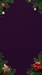 high quality christmas tree gift box copyspace light ornaments purple background