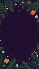 high quality christmas tree gift box copyspace light ornaments purple background