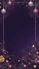 high quality christmas tree gift box copyspace light ornaments purple background