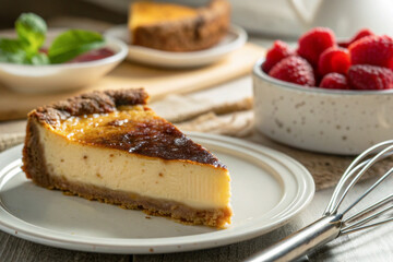 濃厚なチーズの味わいと、ねっとりとした固めの食感が特徴のベイクドチーズケーキ