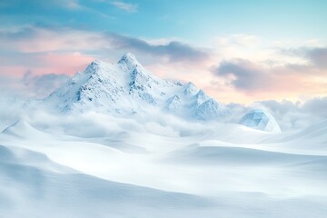 Serene Winter Landscape with Snow-Capped Mountains and Geodesic Dome Under Colorful Sky