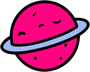 Cute Pink Planet Icon: Cosmic Fantasy Illustration