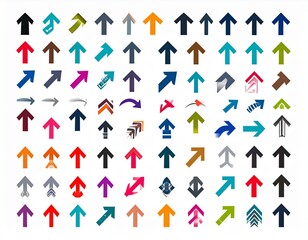 Collection of various directional arrows in different styles and colors for design and navigation