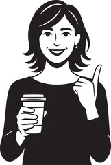 Woman character with cup of coffee in hands flat vector illustration
