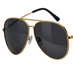 Aviator sunglasses, gold frame, dark lenses, classic style