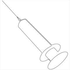 Continuous line drawing of medical syringe and vial simple illustration of vaccine and injection syringe line art design vector illustration