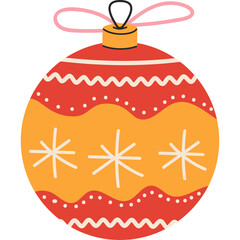 Red and Yellow Christmas Ornament with Snowflake Pattern and Pink Bow Hanging Festive Winter Holiday Decoration