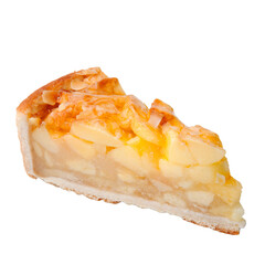 Homemade Freshly Baked Apple Pie with Golden Crust and Cinnamon Filling on White Background