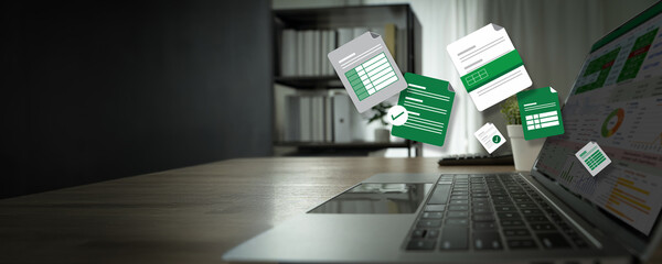 data and graphs in spreadsheet documents for online analysis Microsoft Excel project dashboard accounting digital financial documents