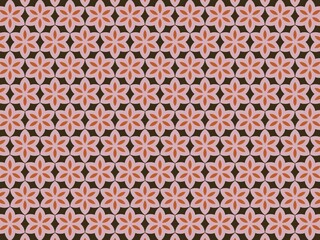 Floral pattern with brown, pink, and orange in geometric repeat.