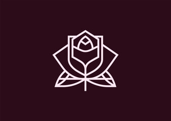 A refined rose logo created in smooth line style, emphasizing the natural curves of petals in a minimalist geometric form, representing beauty, passion, and elegance in vector art