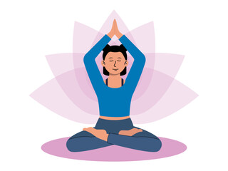 Young woman doing yoga Lotus pose Padmasana. Meditation vector illustration. Flat illustration concept.