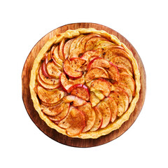 Homemade Freshly Baked Apple Pie with Golden Crust and Cinnamon Filling on White Background