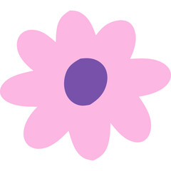 Simple Pink Flower Icon with Purple Center on Transparent Background Cute Cartoon Style Illustration for Summer Themes