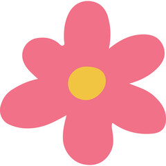Simple Pink Flower With Yellow Center Isolated On White Background