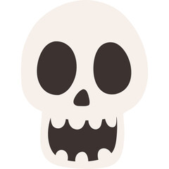 Simple Beige and Black Skull Illustration with Open Mouth and Dark Eye Sockets on a Transparent Background
