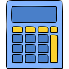 Simple Blue Cartoon Calculator With Yellow Buttons And A Large Display Screen On A Transparent Background