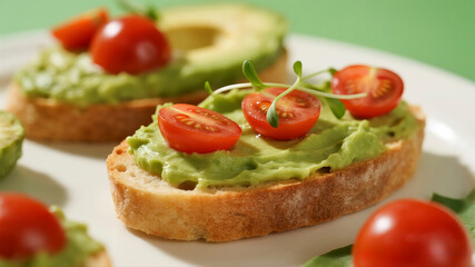 A bright, mouth-watering close-up of avocado toast, emphasizing freshness, with ample copy space