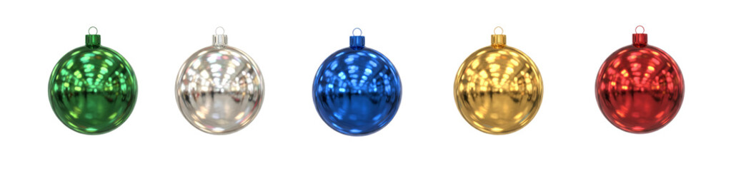 red, green, gold, silver and blue colored christmas balls decoration isolated on white or transparent png
